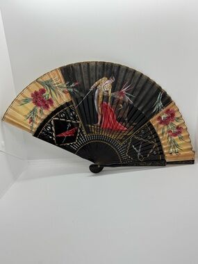 Antique Spanish Late Interwar period Hand Painted & Lacquered ornate Fan